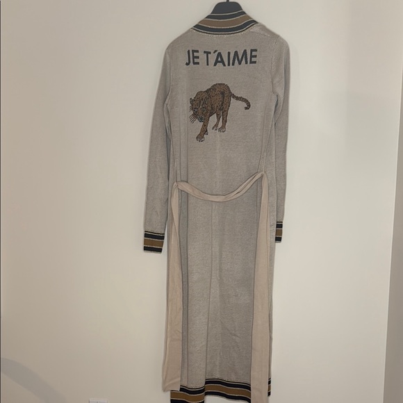 L’AGENCE Long Beige Cardigan with Striped Trim - Picture 4 of 6